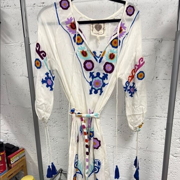 Embroidered Bohemian Dress with Tassels Long Sleeve - Z & L - Never Worn Size M - Picture 1 of 5